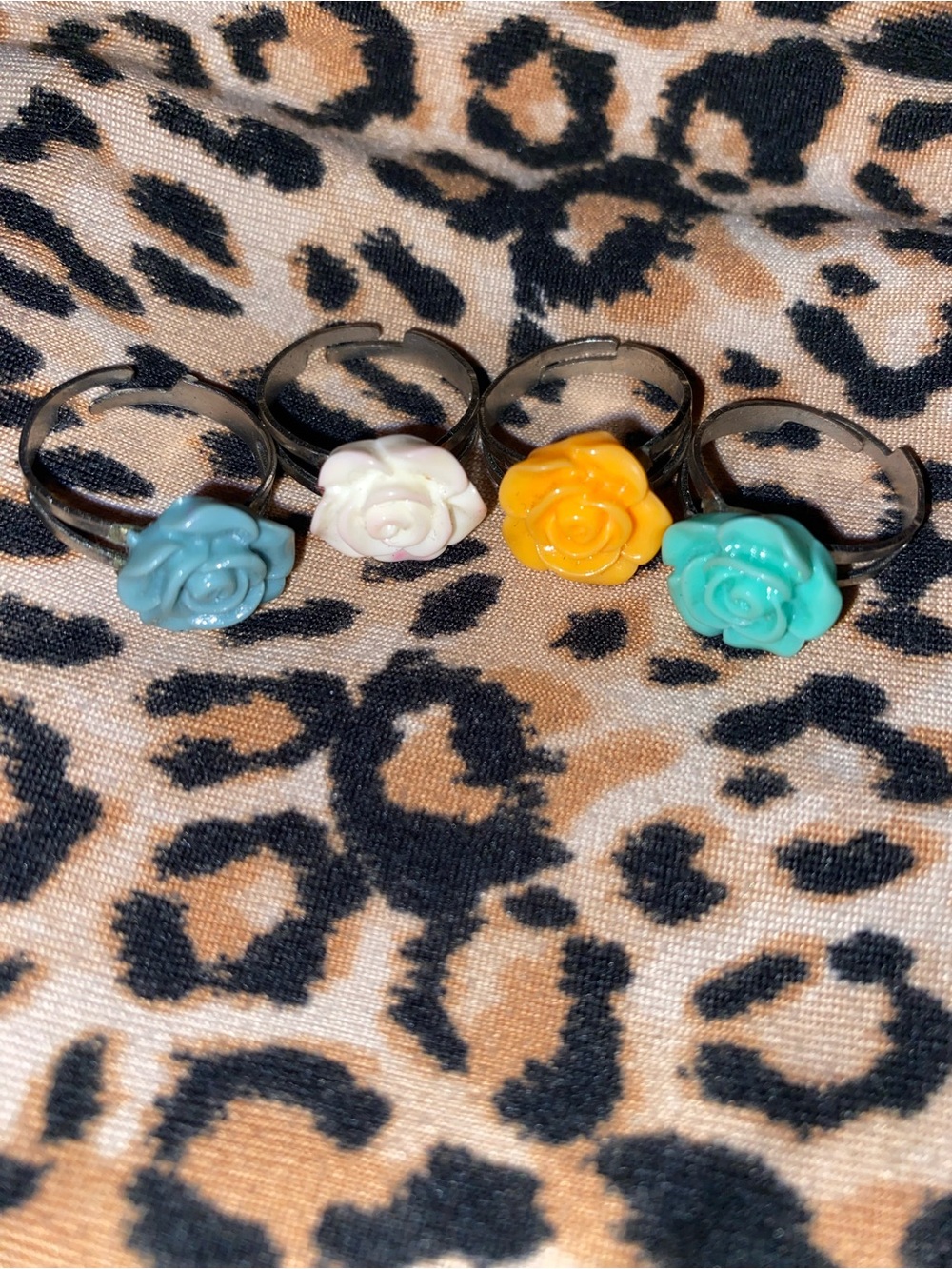 Floral Rose Ring Set - Blue, White, Orange, Teal